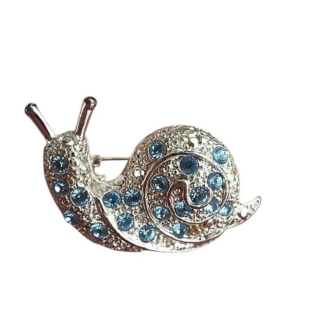 Vintage Blue Rhinestone Snail Brooch Pin 1